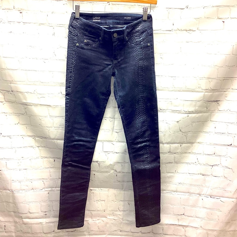 Saks‎ Fifth Avenue GRAY Snakeskin Skinny Stretch Jeans Women’s Size 25.